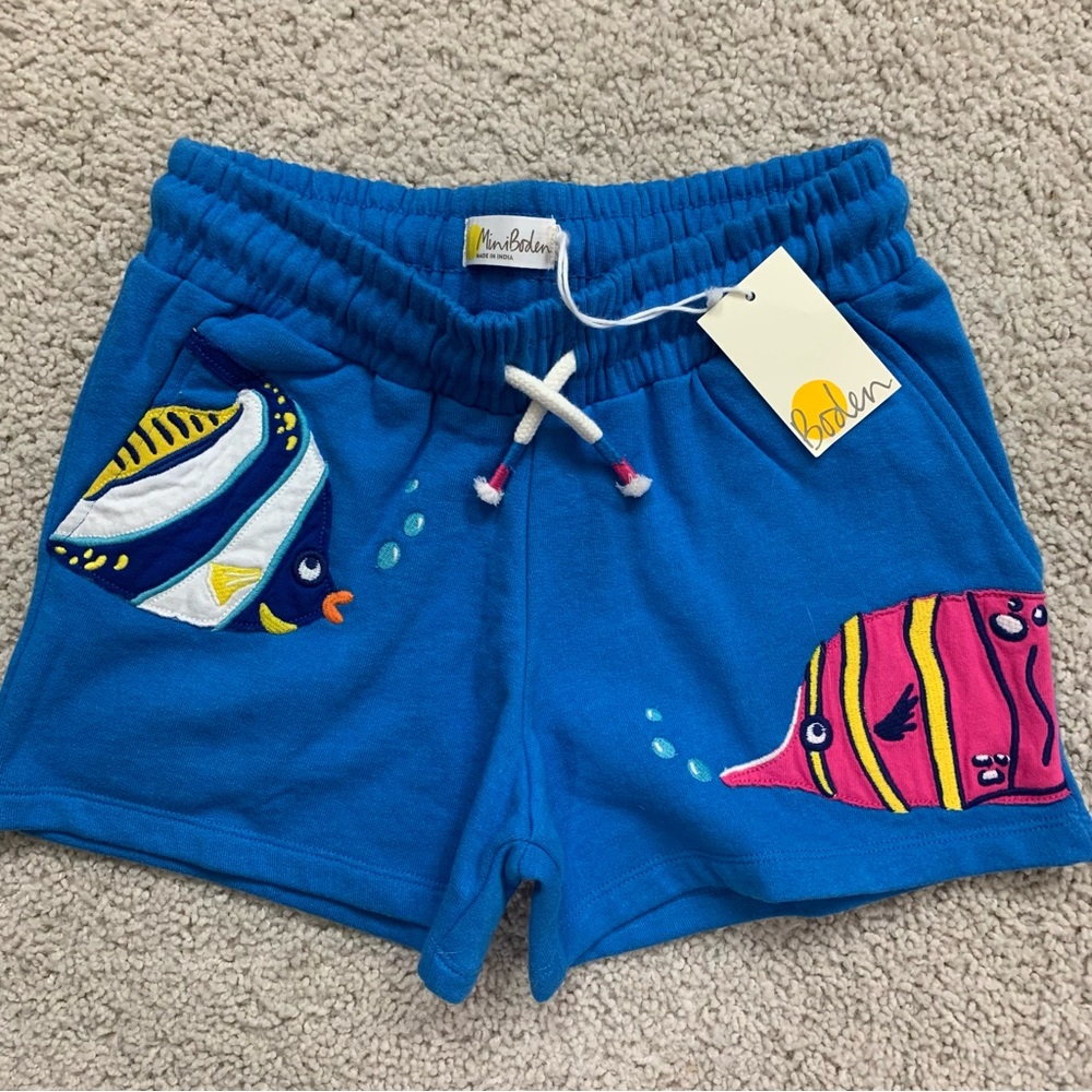 NWT! Boy's MINI BODEN Moroccan Blue TROPICAL FISH Jersey Knit SHORTS  9 Y
